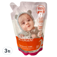 媽媽餵 抗菌防蟎洗衣精補充包 2倍濃縮 美國EPA認證 99.9%抗菌力, 900g, 3包