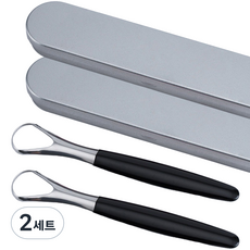 메리길드 블랙 손잡이 혀클리너 스크래퍼 혀끌이 스테인레스 2p + 보관케이스 2p 세트, 2세트