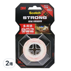 3M Scotch 超強力雙面膠帶 多用途 V1805N 18mm x 1.5m, 紅色, 2捲