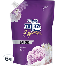 피죤 고농축 실내건조 시그니처 미스틱레인 섬유유연제 리필, 1.6L, 6개