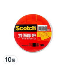 3M Scotch 雙面膠帶 黏性佳 離形好撕不沾黏 18mmx15yd, 10個