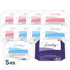 라이블리 더마스킨 중형 생리대 날개형 10p x 5팩 + 대형 생리대 날개형 8p x 4팩 + 입는 오버나이트 M 2p 세트, 5세트