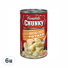 Campbell's 金寶 Chunky 雞肉花椰菜起司馬鈴薯濃湯，美國原裝進口，豐富大塊的雞肉、馬鈴薯,加熱即可食用, 533g, 6罐