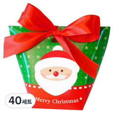 도나앤데코 디브 크리스마스 사다리꼴 포장상자 산타 + 레드리본 + 투명 스티커 2cm, 혼합색상, 40세트
