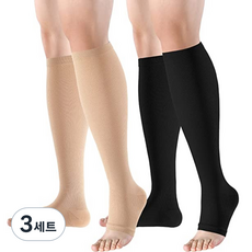 Monster Toe 開口壓縮襪黑+米色套組, 3組, 小腿/膝蓋型