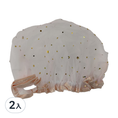 米諾諾蓬蓬星紗浴帽2入, 雙層防水浴帽, 可愛星星髮帽, 鬆緊帶洗澡髮罩, 2入