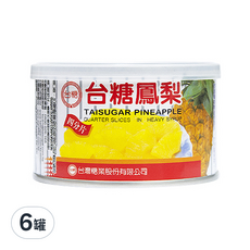 台糖 四分片鳳梨罐頭，重糖漿, 227g, 6罐