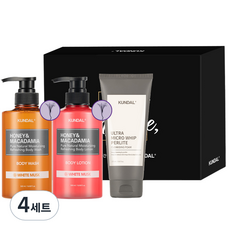 쿤달 선물세트 3구 화이트머스크향 바디워시 + 바디로션 + 클렌징폼, 4세트