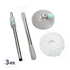 회전 청소기 밀대봉 + 회전판 + 리필걸레, 3세트