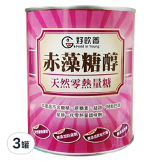 Hold in Young 好飲養 赤藻糖醇粉, 天然零熱量糖, 無糖精, 無蔗糖素, 無添加防腐劑, 美國進口, 600g, 3罐