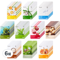 Ricocell 保濕面膜組 Set, 石榴/紅蔘/蜂蜜/蘆薈/膠原蛋白/海帶/小黃瓜/馬鈴薯/維他命/白米, 100片, 6組