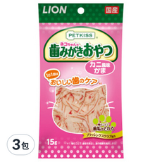 LION 獅王 PETKISS 潔牙護理貓零食, 蟹肉絲, 15g, 日本產, 3包
