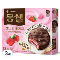 몽쉘 생크림 케이크 딸기 12p, 408g, 3개
