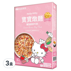 波堤寶寶 Hello Kitty 寶寶燉麵, 番茄黎麥牛肉, 適合1歲-2.5歲寶寶, 3包入, 450g, 3盒