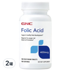 GNC 健安喜 葉酸400食品錠, 100素食錠，膳食補充劑, 2罐, 100顆