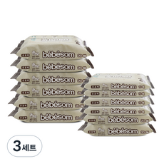 베베솜 순면 건티슈 10매 x 4p + 20매 x 8p 세트 3, 60g, 3세트