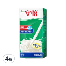 安怡高鈣低脂牛乳，來自紐西蘭，高鈣營養，含維生素D，不含防腐劑, 1L, 4入