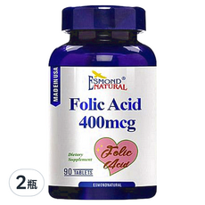 ESMOND NATURAL 愛司盟 葉酸食品錠 400mcg 90錠/瓶, 90顆, 2瓶