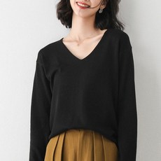 아베크 여성용 V넥 단색 슬리밍 봄 니트