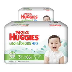 하기스 2021 네이처메이드 썸머 밴드형 기저귀 아동용 중형 3단계(7~11kg), 132매