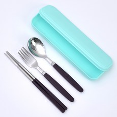 라온누리 아동 파스텔 케이스 휴대용 도시락 수저세트, 파랑(케이스), 초코(숟가락, 젓가락, 포크), 케이스 + 숟가락 + 젓가락 + 포크, 1개
