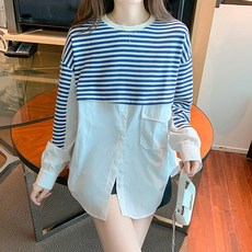 루나걸 여성용 에딘 단가라 배색 셔츠 L24SPST121908