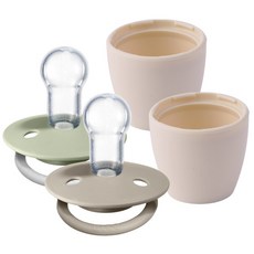 BIBS 디럭스 실리콘 쪽쪽이 2종 + 화분캡 2p 세트, 0세~3세, 1개, 아이보리(화분캡), 샌드, 세이지나이트(쪽쪽이)