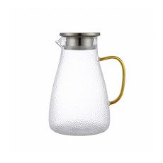 日本FOREVER 耐熱玻璃錘紋款把手水壺1800ML，耐冷耐熱，304不鏽鋼壺蓋，雙向過濾，大容量水壺, 1入