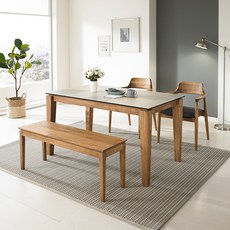 로드퍼니처 갤러리아 1400 모자이크 세라믹 식탁 4인용 + 의자 2p + 벤치 방문설치, 멀티내츄럴