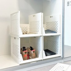 가쯔 다용도 팬트리 수납 정리함
 가쯔 오픈 슬라이딩 수납정리 폴딩 리빙박스 특대형 화이트 4개
