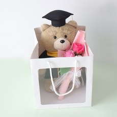 모리앤 캐릭터 테드 학사모인형 + 장미 비누 꽃다발 + 기프트 쇼핑백, 핑크(꽃다발)