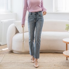 여성용 인밴딩 스판 바텀컷팅 스티치 데님 팬츠 DS0412 일자핏