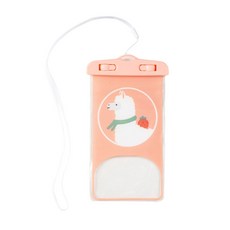 메이크마인 귀여운 동물 일러스트 목걸이형 휴대폰 방수팩, 핑크, 1개