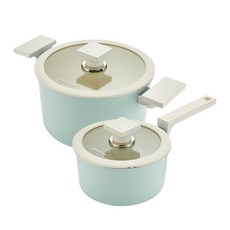 HAPPYCALL ADDZ Blanc 鍋具兩件組, 2P Set A, 18P 到 20P, 雙耳鍋+單柄鍋, 薄荷綠色, 1組