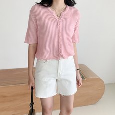 핑크반팔가디건