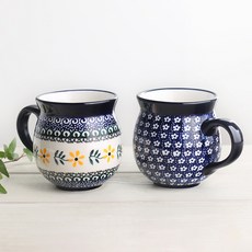 프라카 폴란드풍 도자기 항아리 머그컵 350ml 2종 세트, 달리아 + 블루블로썸, 1세트