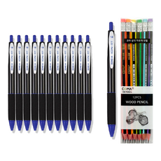 동아 이온RT 펜 C-1.0mm 12p + 투코비 코마 삼각 지우개 연필 SG-208 12p 세트, 파랑, 1세트