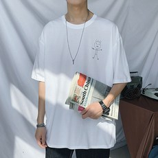 남성용 마켓A 낙서포인트 단색 반팔티셔츠