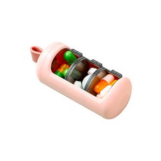 세로 둥근 휴대용 알약케이스 3칸 핑크, 1개