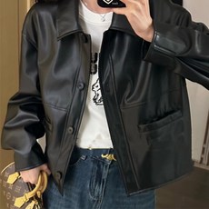 구디프 여성용 새틴블랙 세미크롭 라이더 자켓