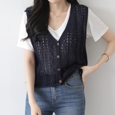 Zenith 女款基本版型 V 領扭紋打孔針織哈雷開口背心背心