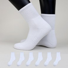 이지레그 남성용 이중바닥 무지 스포츠 중목 양말 6켤레 세트, 화이트, 1세트