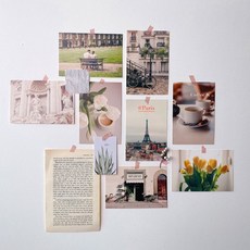월 데코 벽 장식 파리 감성 사진 8p + 빈티지 영어 종이 세트, 랜덤발송(영어종이)