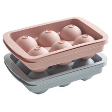 EASY&FREE 6格圓球製冰盒 Set 兩入組 珊瑚粉+天空藍, 23 x 15.3cm, 珊瑚粉 + 天空藍, 1組