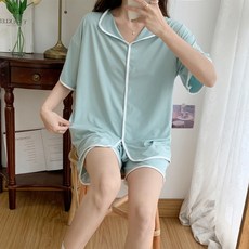 피어니스트 여성용 냉감 파스텔컬러 반팔 홈웨어 잠옷세트