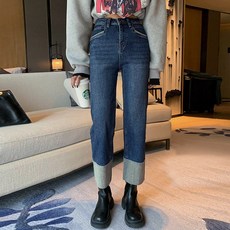 패션풀 여성용 데일리 배색 워싱 크롭 데님 팬츠 28948