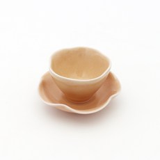 月鹽手工瓷花瓣茶杯套組, 蜜桃色, 1個