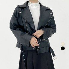 플랜데이 여성용 여성 간절기 필수템 오버사이즈 가죽 라이더 자켓