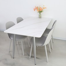 참갤러리 마로니 1400 4인용 세라믹 직사각 식탁 + 의자 4p 세트 방문설치, 식탁(무광 마블 화이트), 의자(그레이)