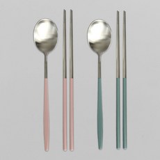 프렐류드 다비데 2인 수저 세트, 인디핑크 + 그린, 숟가락(2p) + 젓가락(2p), 1세트 인디핑크, 그린, 숟가락 2종 + 젓가락 2종, 1세트